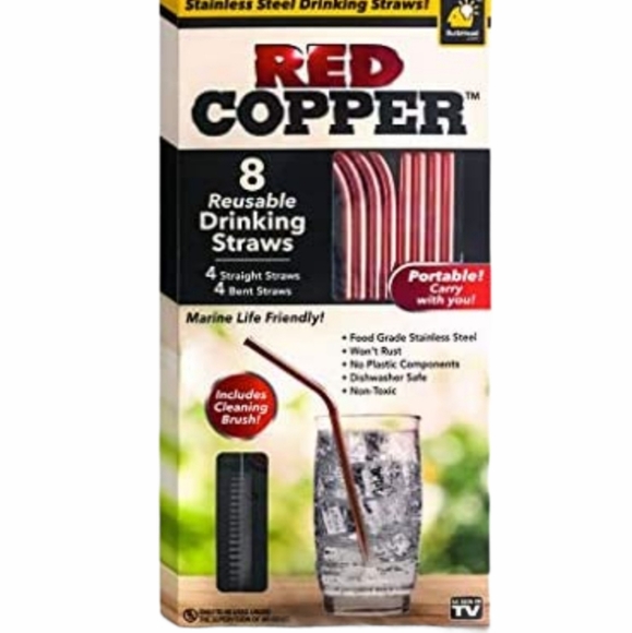 NEW***8 Red Copper Reusable Straws - Picture 1 of 6